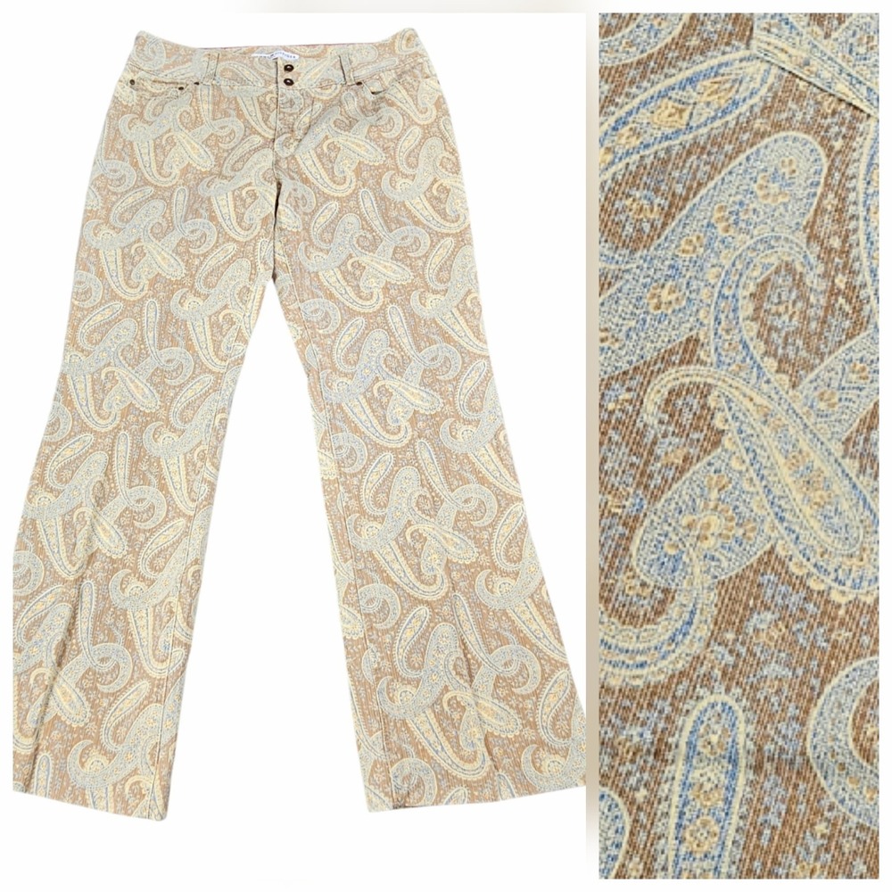 Tommy Hilfiger Womens Size 12 Paisley Jeans Cotton Tan Blue VTG *Hemmed - Picture 1 of 12